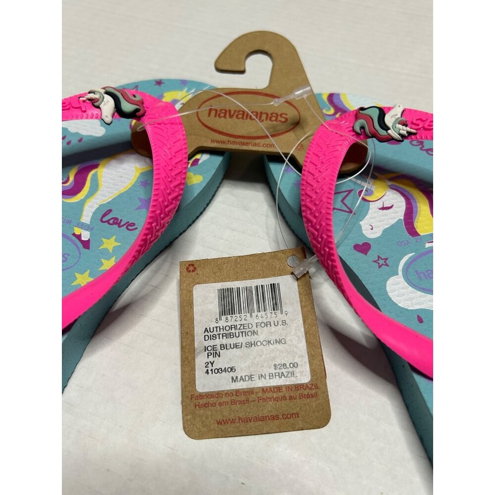 Havaianas Unisex Child Slim Unicorn Flip Flop Rubber Girls 2 Sandal Pink Blue - Picture 6 of 10